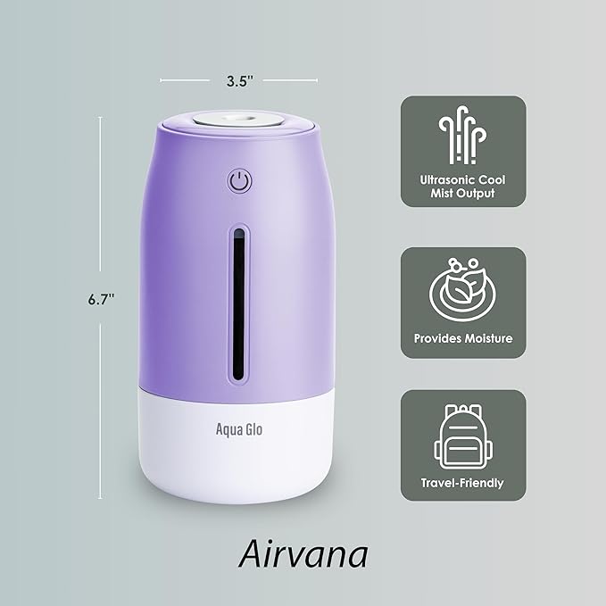 Aqua Glo Personal, Portable Humidifiers for Bedroom – Ultrasonic Cool Mist Humidifier with Built In Rechargeable Battery. Air Humidifier for Baby, Plants, Home, Office, Travel. Lavender - Image 2