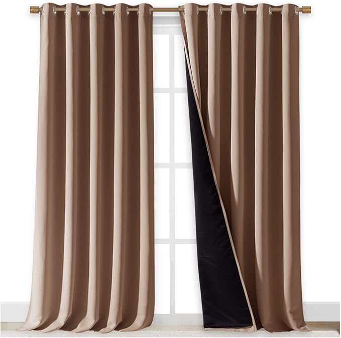 NICETOWN Extra Long Truly Blackout Drapes for Hall and Villa, 100% Blackout Window Curtain Panels with Black Lined for Night Shift Worker, 70-inch Width x 108-inch Length, Cappuccino, 2 Pieces by NICETOWN