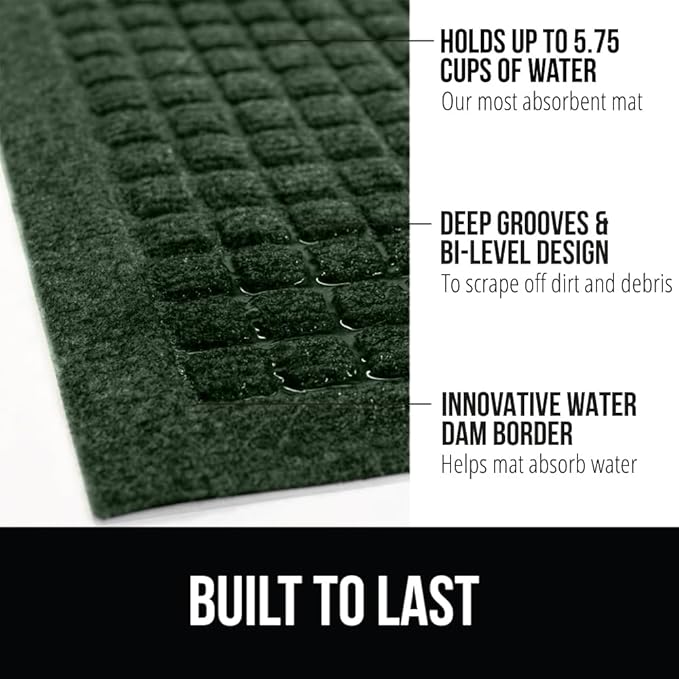 GORILLA GRIP Front Door Mat, 35x23, Indoor Outdoor Ultra Absorbent HydroAbsorb Doormat, Absorbs Up to 5.7 Cups of Water, Stain and Fade Resistant, Rubber Backing Doormats, Captures Dirt, Green - Image 2