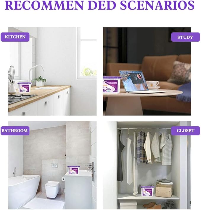 CANAGER Lavender Vanilla Moisture Absorber Box,Odor Eliminator and Dehumidifier Boxes for Closet,Bedroom,Kitchen,Bathroom-6 Packs,Cups - Traps Moisture for Fresher, Cleaner Air Purple - Image 7