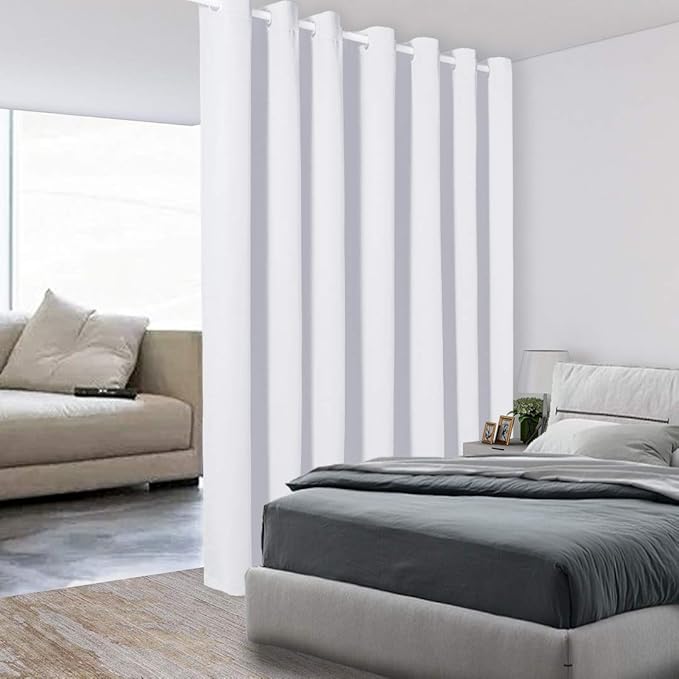BONZER Extra Wide Room Divider Curtain Screen Partitions Total Privacy Wall Blackout Curtains for Home Theatre, Storage, 108L x 120W Inch (9L x 10W ft), 1 Panel, Greyish White by Bonzer