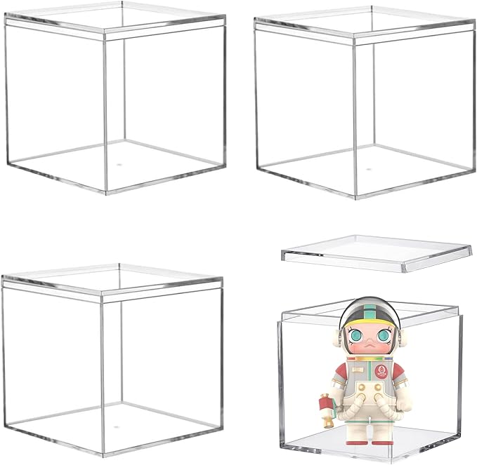 Acrylic Box Clear Boxes with Lids 4 Pieces Acrylic Display Cube Graduation Party Favors Candy Box Plastic Square Cube Wedding Valentine's Day Birthday Gift Wrap Box 3.4 * 3.4 * 3.4Inch by LOVPLAY