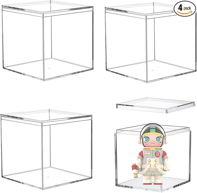 Acrylic Box Clear Boxes with Lid 4 Pieces Display Case Graduation Candy Box Plastic Square Cube Wedding Present Valentine's Day Birthday Party Gift Wrap Storage Box by LOVPLAY