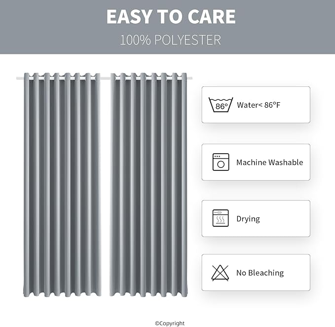 Waterproof Outdoor Curtain W105 x L84 - Grommet Top Sunlight Blocking Window Treatment Drapes Blackout Curtains for Home Bedroom Living Room Outdoor Patio Porch Gazebo (Light Gray, 2 Panels) - Image 7