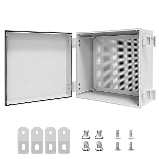 Junction Box IP65 Waterproof Dustproof ABS Plastic Enclosure, Outdoor and Indoor Project Box Hinged Cover with Mounting Plate Wall Brackets Outer Dimension 11.8"x 11.8" x 7.1", Grey… by LMioEtool