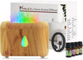 Flame Diffuser for Essential Oils, 200ml Ultrasonic Aroma Diffusers with Cool Mist, Aromatherapy Diffuser with Auto-Off Protection (Wooden Grain(7 Colors), Peppermint+Lavender+Tea Tree+Lemon) by Phimuezl