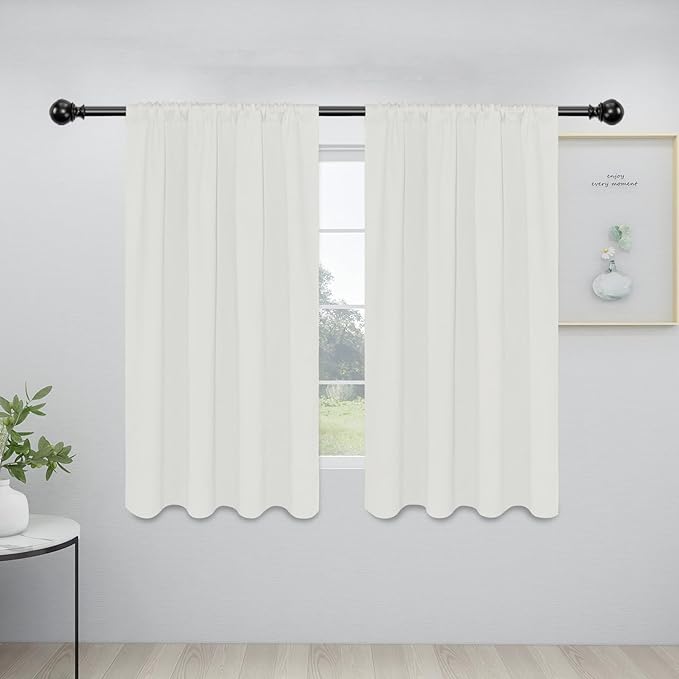 Easy-Going Rod Pocket Blackout Curtains for Bedroom, Room Darkening Window Curtains for Living Room, Thermal Insulated Noise Reduction Solid Window Drapes, 2 Panels(34x54 in, Ivory) by Easy-Going