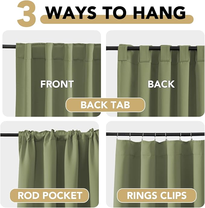 H.VERSAILTEX Blackout Curtains for Living Room Thermal Insulated Window Treatment Panels Room Darkening Blackout Drapes Back Tab/Rod Pocket Bedroom Draperies, 52 x 84 Inch, Sage, 2 Panels - Image 4