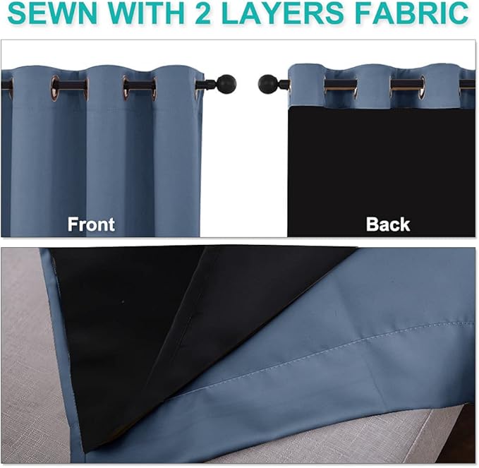 NICETOWN Full Shade Curtain Panels 72 inches Long, Pair of Energy Smart & Noise Blocking Out Blackout Drapes for Guest Room Window, Thermal Insulated Lined Window Dressing (Stone Blue, 42x72) - Image 5