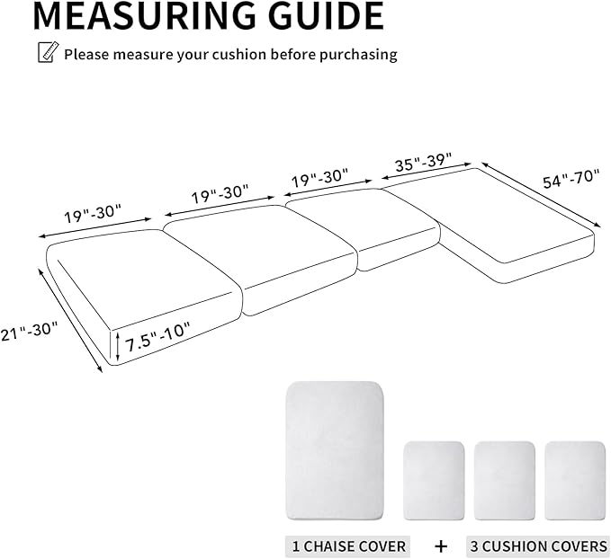 Easy-Going Stretch 4 Pieces Couch Cushion Covers for Sectional Sofa Left/Right L Shape Chaise Lounge Sofa Seat slipcover Anti-Slip Sofa Cover Soft (3 Seater + 1 Chaise, Snow White) - Image 2