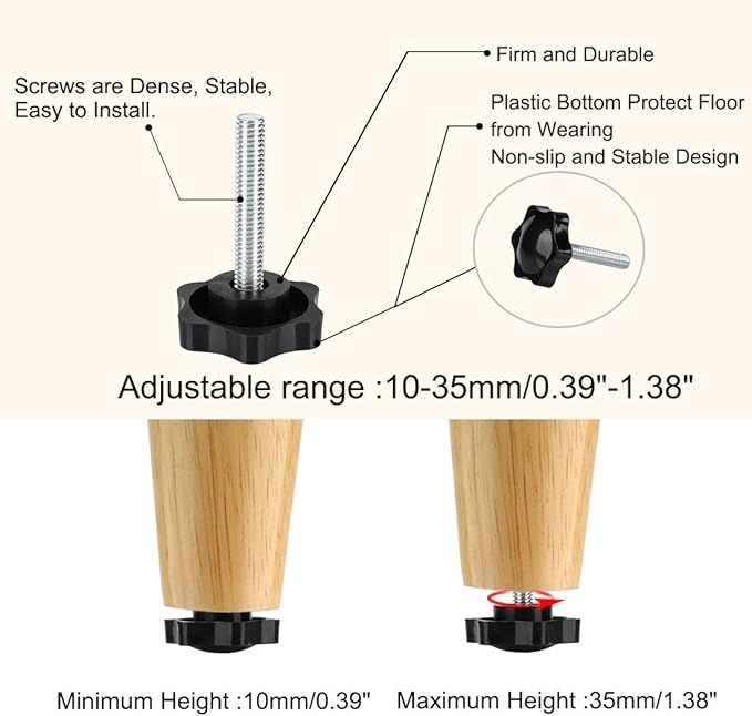 uxcell M6 x 35 x 32mm Hand Screw Leveling Feet Adjustable Leveler Floor Protector for Home Chair Table Cabinet Leg 10 Pack - Image 4