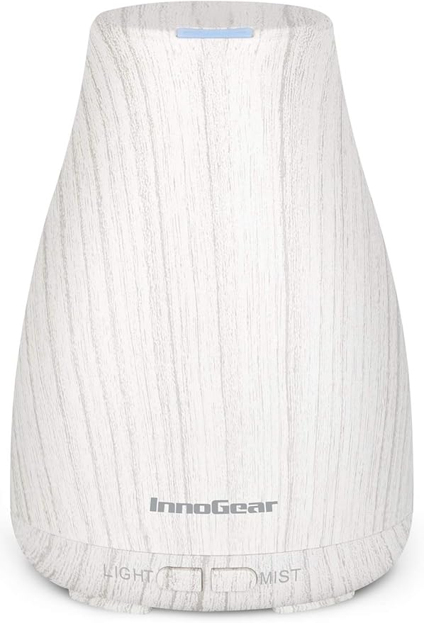 InnoGear Essential Oil Diffuser, Ultrasonic Diffusers for Home Aromatherapy Humidifier for Bedroom Room 7 Colors LED 2 Mist Mode Auto Off, White Grey by InnoGear