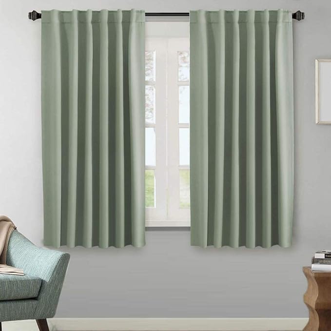 H.VERSAILTEX Blackout Curtains Thermal Insulated Window Treatment Panels Room Darkening Blackout Drapes for Living Room Back Tab/Rod Pocket Bedroom Draperies, 52 x 63 Inch, Light Sage, 2 Panels by HVERSAILTEX