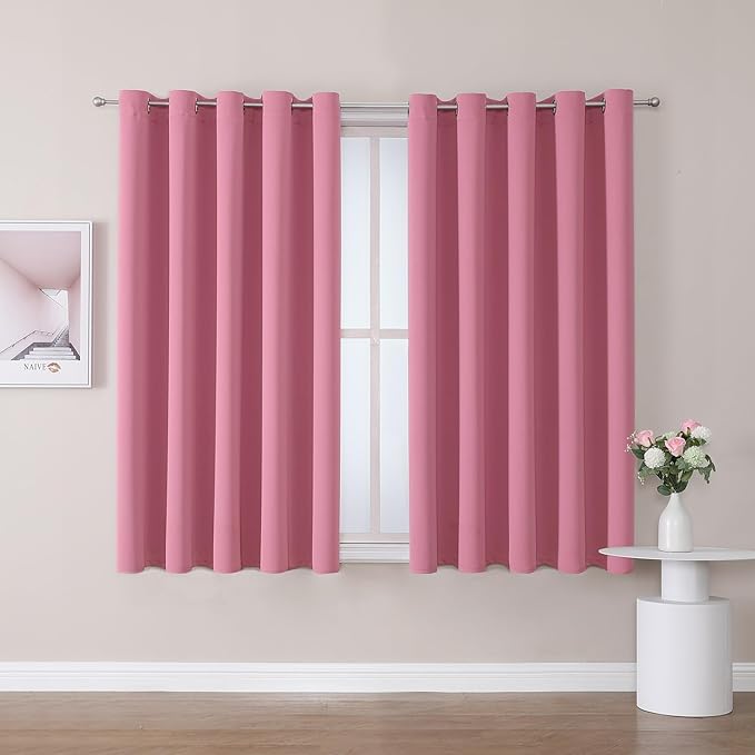 ChrisDowa Blackout Curtains 70 inches Wide for Bedroom - 2 Panels Set Extra Wide Grommet Thermal Insulated Room Darkening Curtains for Living Room (Pink, 70 x 63 Inch) by ChrisDowa