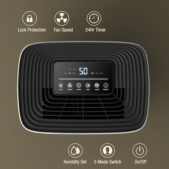 4500 Sq. Ft Dehumidifier with Drain Hose - Ideal for Bedrooms, Basements, Bathrooms, and Laundry Rooms - with Digital Control Panel, 24 Hr Timer, and Front Humidity Display - Image 3