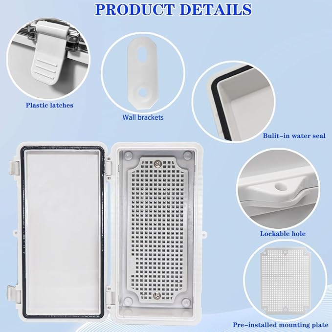 Waterproof Electrical Box Dustproof Junction Box Weatherproof IP67 ABS Plastic Enclosure Switch Router Project Box with Mounting Plate with Wall Bracket 2 Cable Glands Grey 7.9"x3.9"x2.8" - Image 3