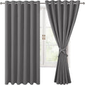 Hiasan Grommet Blackout Curtains for Bedroom, 70 x 63 Inches - Thermal Insulated & Light Blocking Window Drapes for Living Room/Dorm Room, Set of 2 Panels Sewn with Tiebacks, Light Grey by Hiasan