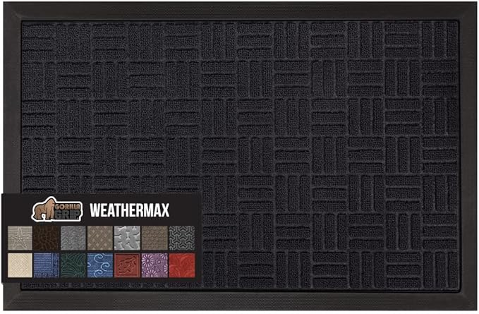 GORILLA GRIP 100% Waterproof All-Season WeatherMax Doormat, 60x24, US Designed Natural Rubber, Stain and Fade Resistant, Low Profile Indoor Outdoor Door Mats, Easy Clean Patio Mat, Midnight Maze by GorillaGrip