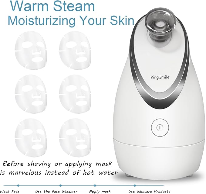 Kingsmile Facial Steamer, 3 in 1 Face Steamer for Facial,Compact NanoSteamer with Aromatherapy,Face Humidifier - Adjustable Nozzle, Warm Mist Steamer for Home SPA, Stainless Steel Skin Kit & Headband - Image 4