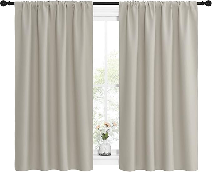 NICETOWN Blackout Curtains for Living Curtains, Room Darkening Window Curtain Panels, Easy-Care Solid Thermal Insulated Draperies/Drapes for Daughter Room (Natural, 2 Panels, 42 by 54) - Image 2