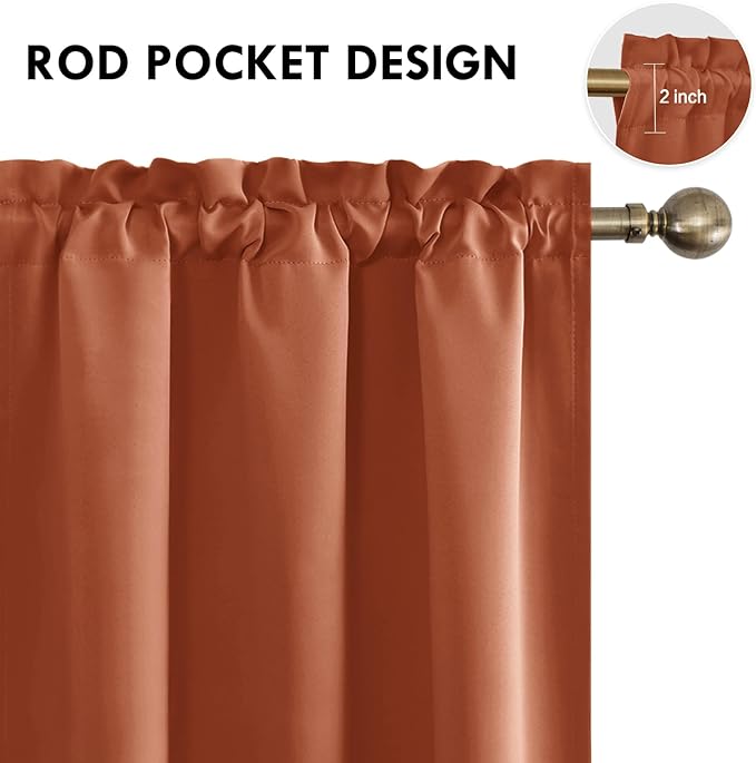 DWCN Blackout Curtains Thermal Insulated, Energy Saving & Noise Reducing Bedroom and Living Room Curtains, Burnt Ochre, W 38x L 54 Inch, Set of 2 Rod Pocket Curtain Panels - Image 4