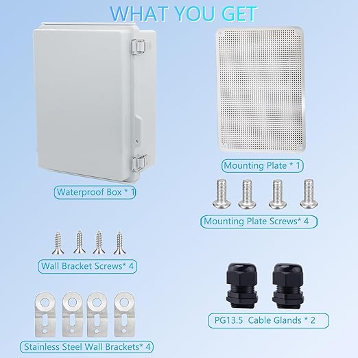 Waterproof Junction Box, ABS Plastic Electrical Box with Stainless Steel Latch, Hinged Cover Electric Project Enclosure Box with Mounting Plate, Wall Brackets 14.6" x10.6''x5.9'' - Image 6