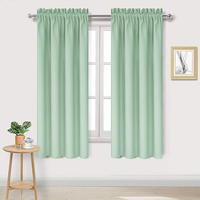 DWCN Blackout Curtains Room Darkening Thermal Insulated Bedroom Curtains Window Curtain Panels, 38 x 63 inches Long, Set of 2 Light Green Rod Pocket Drapes by DWCN