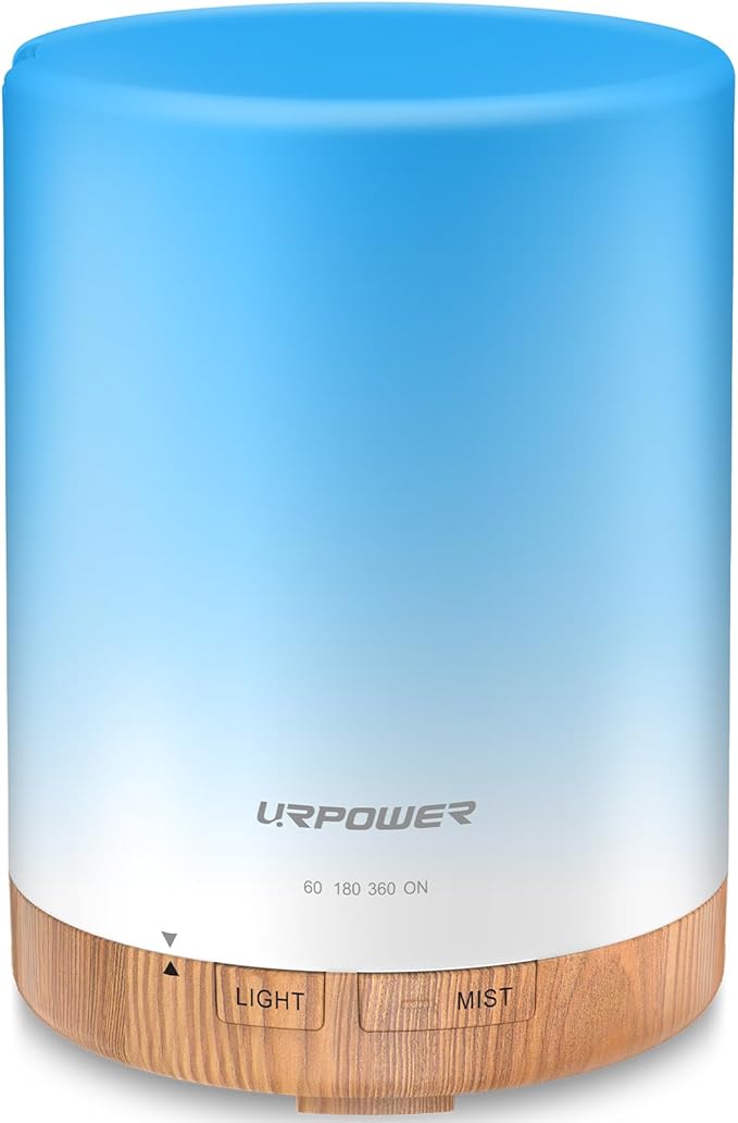 URPOWER 300ml Essential Oil Diffuser Ultrasonic Air Humidifier AUTO Shut Off Aromatherapy Scent Diffuser Night Light 7 Color Changing LED Lights and 4 Timer Settings for Home Office Yoga by URPOWER