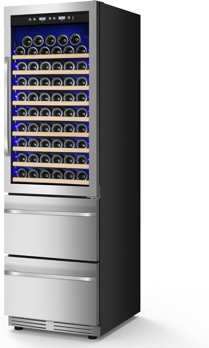 24 Inch Wine and Beverage Refrigerator, 2 IN 1 Dual Zone Drawer Beverage Fridge Wine Cooler, Built-in or Freestanding Beverage Cooler with Powerful Compressor, Holds 108 Bottles and 150 Cans by Velieta-SpecialistinFridge