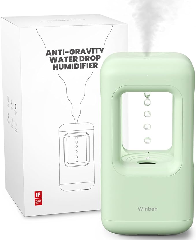 Green Mini Humidifiers for Bedroom & Plants - Small Desktop Humidifier, Portable Cool Mist for Nightstand, Desk, Indoor Plants - Quiet Personal Humidifier (0.6L, Auto Shut-Off) by winben