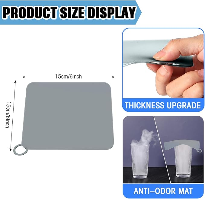 Yinkin 6 Pcs Drain Covers to Keep Bugs Out Silicone Shower Floor Tub Stoppers Bathtub Drain Stoppers Sewer Anti-Odor Mats Deodorizing Plugs for Bathroom(6 x 6 Inch,Square,Grey) - Image 2