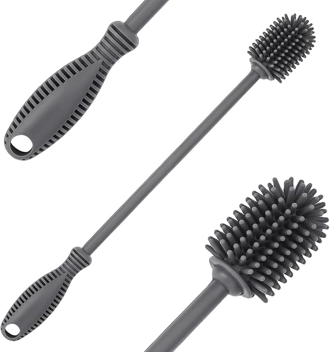 Silicone Bottle Cleaning Brush with Long Handle, 12.5" Water Bottle Cleaner for Baby Bottles, Hydro Flask, Sports Bottle, Vase, Glassware, Perfect for Smaller Diameter Bottle Openings (One Pack) by ddLUCK