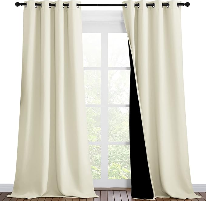 NICETOWN Thermal Insulated 100% Blackout Curtains, Noise Reducing Performance Drapes with Black Lining, Full Light Blocking Drapery Panels for Patio (Beige, 1 Pair, 46 inches x 90 inches) by NICETOWN