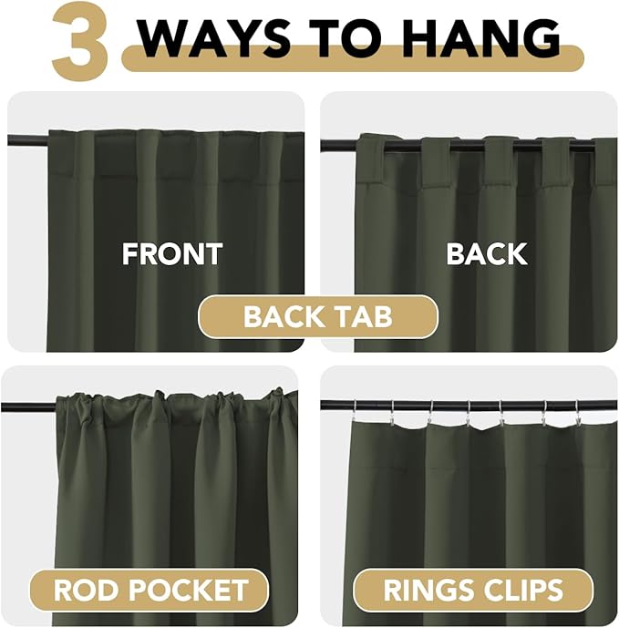 H.VERSAILTEX Blackout Curtains Thermal Insulated Window Treatment Panels Room Darkening Blackout Drapes for Living Room Back Tab/Rod Pocket Bedroom Draperies (2 Panels, Olive, 52 x 72 Inch) - Image 4
