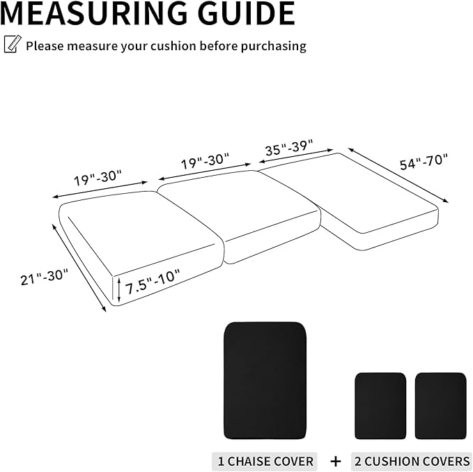 Easy-Going Stretch 3 Pieces Couch Cushion Covers for Sectional Sofa Left/Right L Shape Chaise Lounge Sofa Seat slipcover Anti-Slip Sofa Cover Soft (2 Seater + 1 Chaise, Black) - Image 2