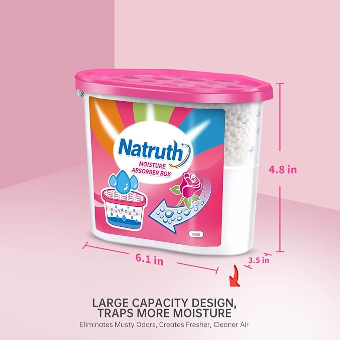 NATRUTH Moisture Absorbers Boxes (6 PACKS)，12.5 Oz With Rose Scent,Portable Closet Dehumidifier, Odor Eliminator Absorber Bucket,Humidity Absorber,Air Dehumidifier for Closet,Bathrooms, Kitchen &Boats - Image 5