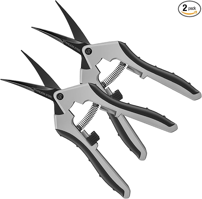 6.5" Ultra Sharp Pruning Shears - Professional Garden Scissors with Curved Stainless Steel Blades, Ergonomic Handle, Rust Resistant, Safety Lock, Trimming Scissors for Plants in Grow Tents, 2-Pack by URADVANCE