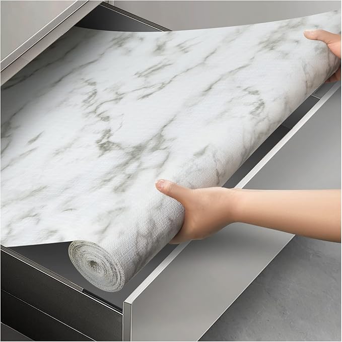 Viseeko Shelf and Drawer Liner for Kitchen Cabinet, Non-Adhesive Cabinet Liners for Shelves, Strong Grip Shelf Paper Non-Slip Waterproof Easy to Cut for Dresser Cupboard, Marble, 24 in x 10 ft by Viseeko