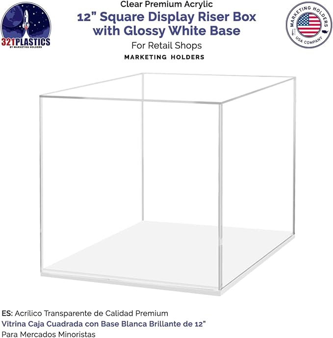 12" x 12" Clear Acrylic Display Box with White Base Versatile Plastic Retail Product Dust Cover for Collectibles and Memorabilia by Marketing Holders - Image 3
