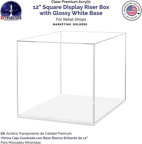 12" Clear Acrylic Display Box with White Base Versatile Tall Lucite Retail Product Riser or Wedding Floral Centerpiece Pedestal by Marketing Holders - Image 2