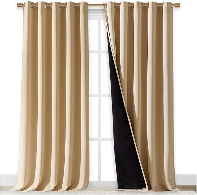 NICETOWN Thermal Insulated 100% Blackout Curtains, Cold Noise Reducing Performance Drapes with Black Lining, Full Light Blocking Panels for Patio (Biscotti Beige, 1 Pair, 70 inches x 95 inches) - Image 2