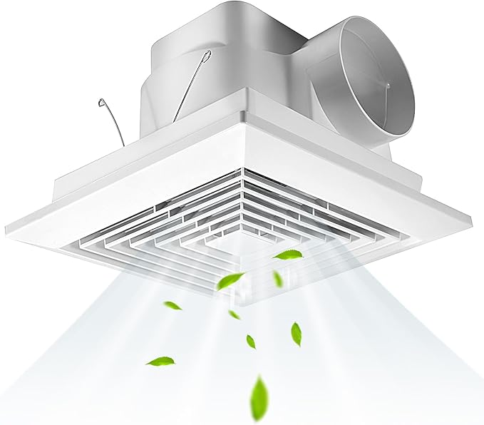 FEITON 90 CFM Bathroom Fan Exhaust Fan Ceiling Mount, 25W, 110V, 0.95 Sones, Square Quiet Ventilation, 4-in Duct, 8" x 8" Mounting Hole by FEITON
