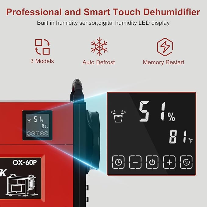 110 Pints Commercial Dehumidifier with Drain Hose, Crawl Space Dehumidifier for Water Damage Restoration, Flood Repair, Crawlspace and Basement, Red - Image 5