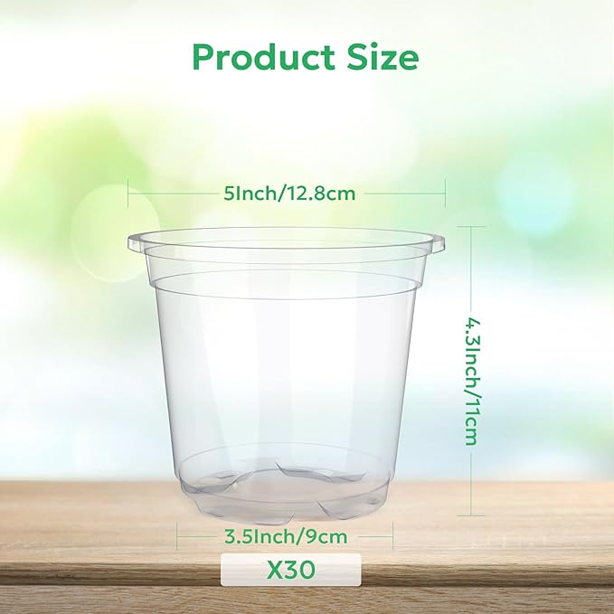 30 Packs 5 Inch Reinforced Clear Nursery Pots with Drainage Holes, Transparent Plastic Plant Pot Seedling Planter for Vegetable Propagation, Root Cutting, Seed Starting - Image 2