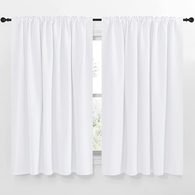 NICETOWN Blackout Curtain Panels Window Draperies - (White Color) 62x63 inch, 2 Pieces, Insulating Room Darkening Blackout Drapes for Doorway Shower Bathroom Laundry Room Bifold Door - Image 2