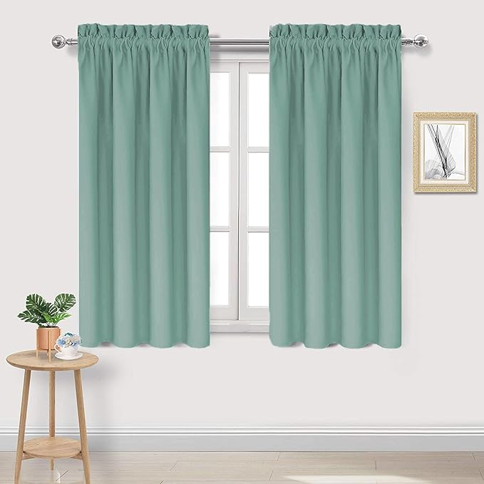 DWCN Blackout Curtains for Living Room Thermal Insulated, Energy Saving & Noise Reducing Bedroom Curtains, Sage Green, W 42x L 45 Inch, Set of 2 Rod Pocket Curtain Panels by DWCN