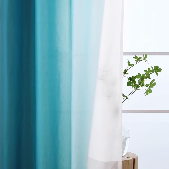 L.Z.E Teal and White Ombre Privacy Curtains 84 Inches Long 2 Panels Set Teal Green Light Filtering Non-See-Through Curtains & Drapes for Living Room Nursery Elegrant Window Treatment Grommet Top - Image 3