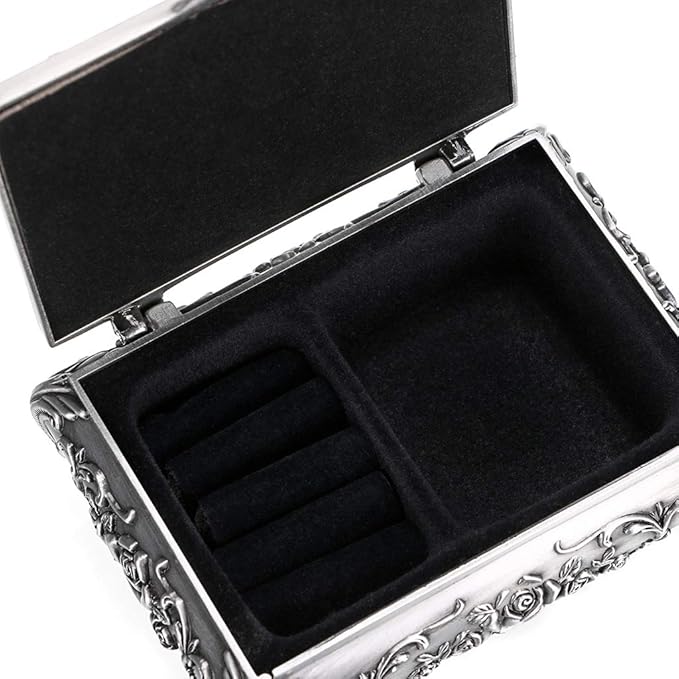 Hipiwe Vintage Metal Jewelry Box Small Trinket Jewelry Storage box For Rings Earrings Necklace Treasure Chest Organizer Antique jewelry Keepsake gift Box Case for Women (Small) - Image 5