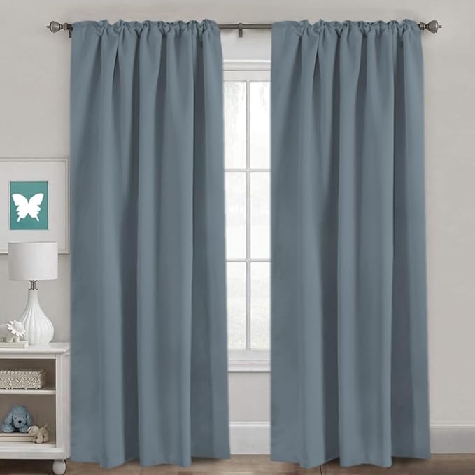 H.VERSAILTEX Blackout Curtains Thermal Insulated Window Treatment Panels Room Darkening Blackout Drapes for Living Room Back Tab/Rod Pocket Bedroom Draperies, 52 x 96 Inch, Stone Blue, 2 Panels - Image 2
