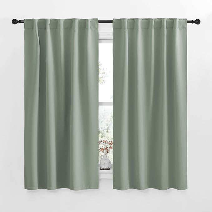 NICETOWN RV Curtains for Camper Windows - (Greyish Green Color) 34x54 Inch, 2 Panels Set, Thermal Insulated Room Darkening Blackout Drapes/Draperies with Rod Pocket & Back Tab for Half Window by NICETOWN
